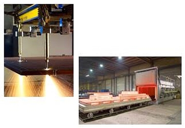 Bild links: Laserschneiden | Bild rechts: Glühofen mit Beschickung