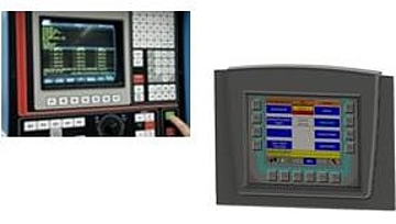 Bild links: Bedienfeld einer Werkzeugmaschine | Bild rechts: Display