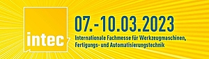 gelber Werbebanner mit intec-Logo und Schriftzug mit Datumsangabe